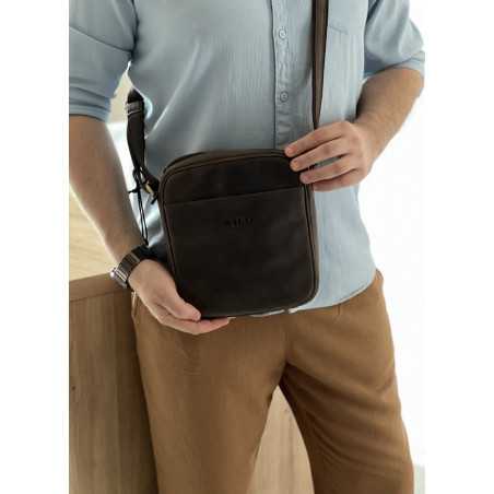 Borseta de umar barbati Always Wild: Piele Naturala, curea dubla, 22x24x5 cm