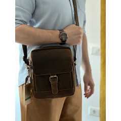 Geanta de Umar Barbati Tip borseta, Hunter Brand, Piele naturala de Vanat, Maro, 23x27x7 cm