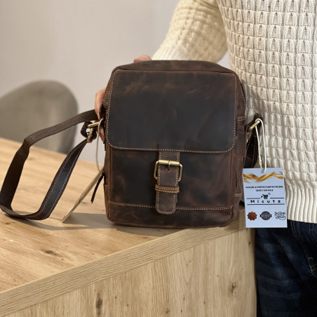 Geanta de Umar Barbati Tip borseta, Hunter Brand, Piele naturala de Vanat, Maro, 23x27x7 cm