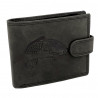 Portofel Barbati Piele naturala personalizat cu Crap, 9,5x12x2 cm, Negru, Protectie RFID, Hunter