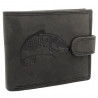 Portofel Barbati Piele naturala personalizat cu Crap, 9,5x12x2 cm, Negru, Protectie RFID, Hunter