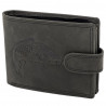Portofel Barbati Piele naturala personalizat cu Crap, 9,5x12x2 cm, Negru, Protectie RFID, Hunter