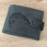 Portofel Barbati Piele naturala personalizat cu Crap, 9,5x12x2 cm, Negru, Protectie RFID, Hunter