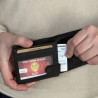 Portofel Barbati Piele naturala personalizat cu Crap, 9,5x12x2 cm, Negru, Protectie RFID, Hunter