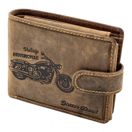 portofel barbati din piele maro personalizat cu motocicleta