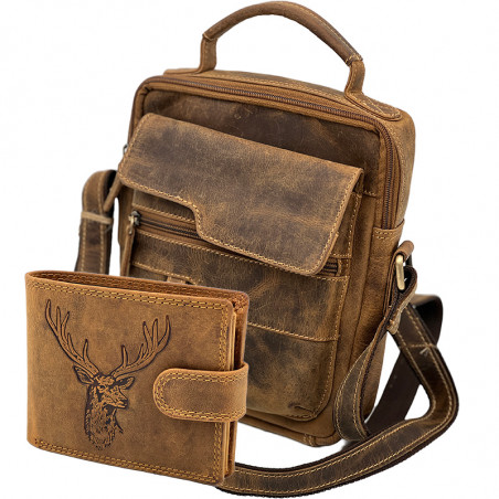 set cadou pentru barbati Hunter Wild Line ( borseta + portofel) din piele naturala