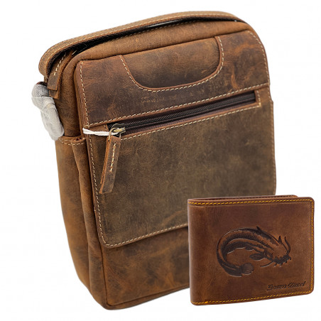 Set Cadou Barbati Borseta + Portofel: Hunter Instinct, Piele Naturala