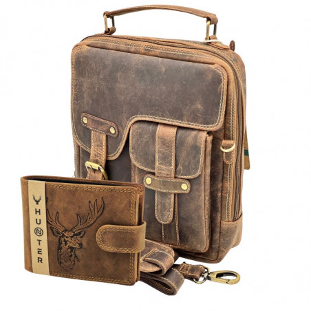 Hunter Legacy Set Cadou Geanta +Portofel Premium pentru Barbati, Piele Naturala
