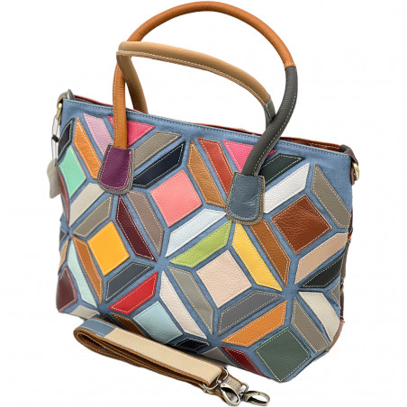 Geanta de umar dama din piele naturala multicolora, Made in Italy, 40x29x16 cm