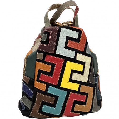 Rucsac dama Piele Naturala, Multicolor cu forme geometrice, Italia, 30x35x17 cm, Micutz®