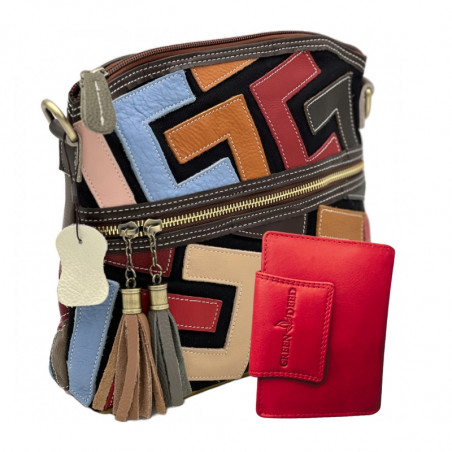 set cadou dama SmartGlamour: Geanta Piele naturala Multicolora Italia + Portofel piele naturala