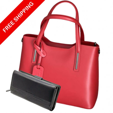 Set Cadou Femei MIRAGE DELUXE: Geanta Piele Naturala Italia si Portofel Elegant La Scala Luxury