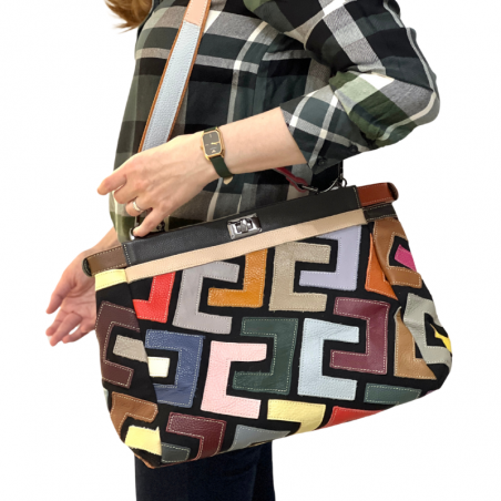 Geanta de dama din piele naturala, Design Modern cu forme geometrice, Maner si Curele Detasabile, 36x25x15 cm