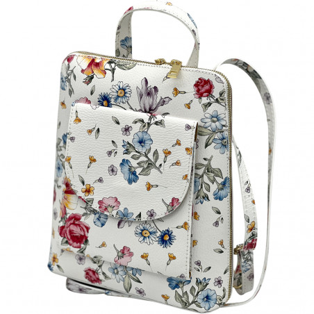 Rucsac cu Flori de Dama Elegant din Piele naturala , Made in Italy, 25 x 28 x 8,5 cm