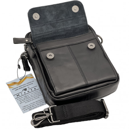 Borseta Barbati neagra de Umar din Piele naturala de Bovina, 18x22x5 cm