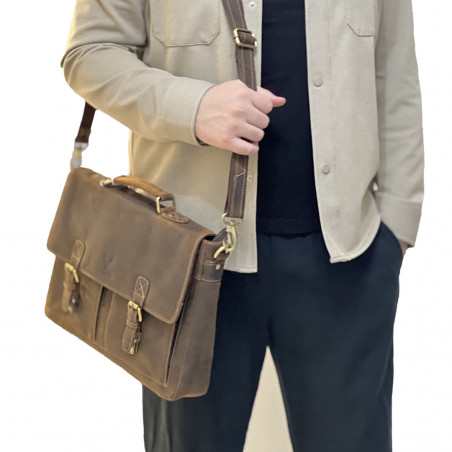 Geanta Barbati din Piele Naturala, Mod Purtare pe Umar, Crossbody, Hunter Imperial, 40x28x8 cm