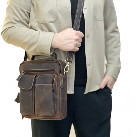 Geanta de umar barbati din Piele Naturala Hunter, Curele de Umar din piele Reglabile, Handmade, 23x28x10 cm