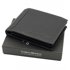 Portofel Barbati Elegant Din Piele Naturala, Corvo Bianco, 12x10x2,5 cm, Compatibil cu Buletin, Permis, Bacnote Romanesti