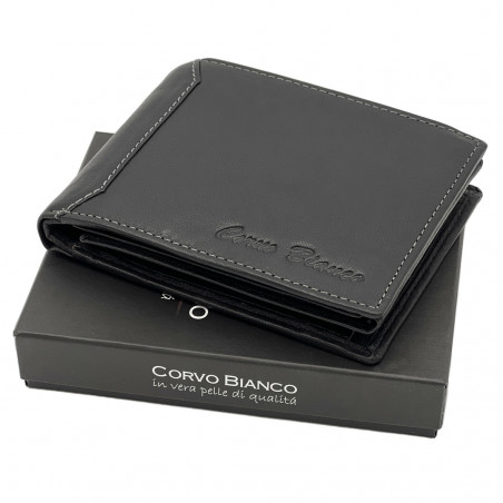 Portofel Barbati Elegant Din Piele Naturala, Corvo Bianco, 12x10x2,5 cm, Compatibil cu Buletin, Permis, Bacnote Romanesti