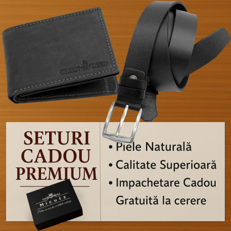 set cadou barbati: portofel si curea din piele naturala