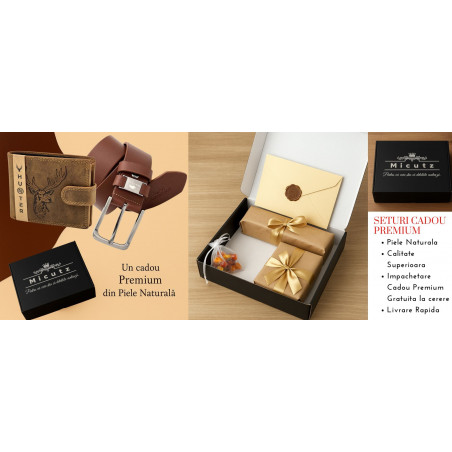 Set cadou barbati, Avangarde Limited Edition, Portofel Hunter + Curea Marco Lucci din Piele Naturala