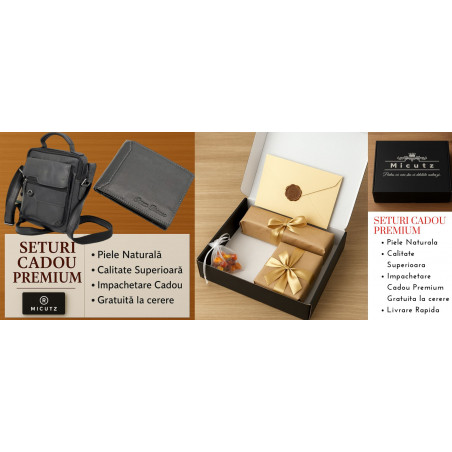Set Cadou Barbati Luxury Bianco: Borseta Hunter Piele Nappa+ Portofel Piele Naturala Corvo Bianco