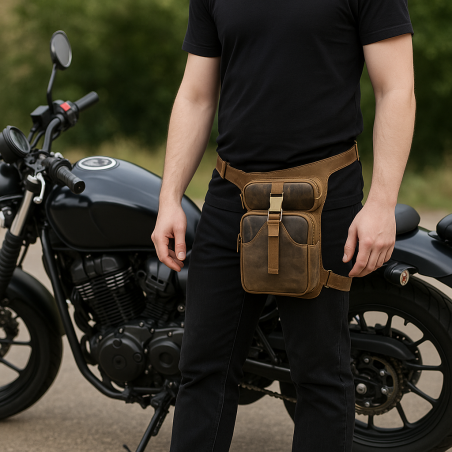 Borseta picior pentru barbati din Piele Naturala Hunter: Ideala pentru Moto, ATV, Aventuri outdoor, 28x18 cm