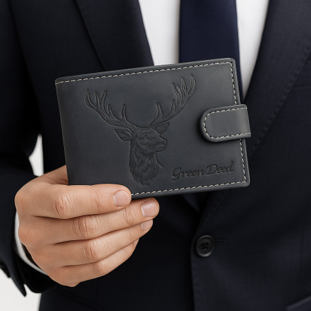 Portofel barbati piele naturala personalizat cu Cerb, Compatibil cu Buletin, Carduri, Bancnote, Protectie RFID