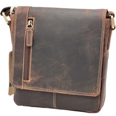 Geanta de Umar Barbati Compacta din Piele Naturala, Brand HUNTER, 22x20x5 cm, Maro