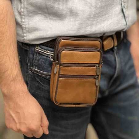 Borseta curea barbati din Piele Naturala de Bovina, Maro - Maro Inchis, 18 x 13 x 3.5 cm