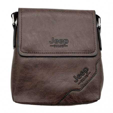 Borseta Jeep BULUO, Piele Ecologica, 18x20x4.5 cm, Maro, Negru, Maro Inchis