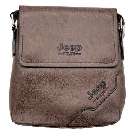 Borseta Jeep BULUO, Piele Ecologica, 18x20x4.5 cm, Maro, Negru, Maro Inchis