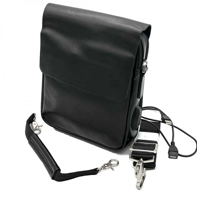 Borseta Barbati de Umar Moderna, Piele Neagra Ecologica, Slot USB, Curele Detasabile Reglabile, 20x25x6 cm Borseta Barbati de Umar Moderna, Piele Neagra Ecologica, Slot USB, Curele Detasabile Reglabile, 20x25x6 cm