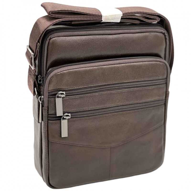 Geanta tip Borseta de Umar Barbati din Piele Naturala de Bovina, Maro - Negru, 21 x 25 x 6/8 cm Geanta tip Borseta de Umar Barbati din Piele Naturala de Bovina, Maro - Negru, 21 x 25 x 6/8 cm