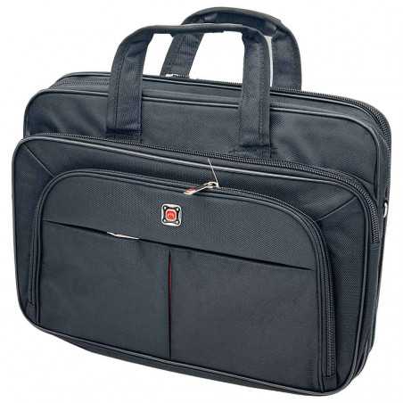 Geanta Neagra Laptop, Documente pentru Barbati, Bretele de Umar, Maner Piele, 41 x 31 x 10/12 cm,