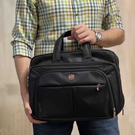 Geanta Neagra Laptop, Documente pentru Barbati, Bretele de Umar, Maner Piele, 41 x 31 x 10/12 cm,