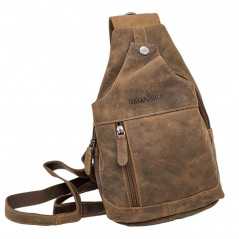 Borseta Barbati Piept, Crossbody din Piele Naturala, Green WOOD, Premium, Hand Made, Curea ajustabila, Maro Camel