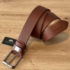 Curea Maro Piele pentru Barbati Premium Marco Lucci: Piele naturala, Ornamente Personalizate, Catarama Cromata, Latime 4 cm