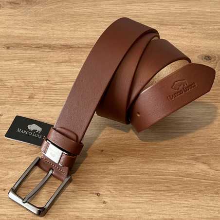 Curea Maro Piele pentru Barbati Premium Marco Lucci: Piele naturala, Ornamente Personalizate, Catarama Cromata, Latime 4 cm