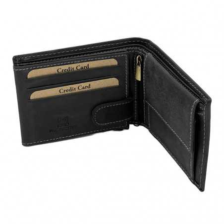 Portofel din piele naturala pentru barbati Negru Vintage cu protectie RFID: 12x9x1.8 cm