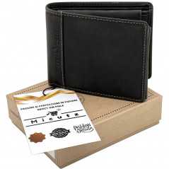 Portofel Negru pentru barbati din Piele Naturala de Bovina, 12x10x2 cm
