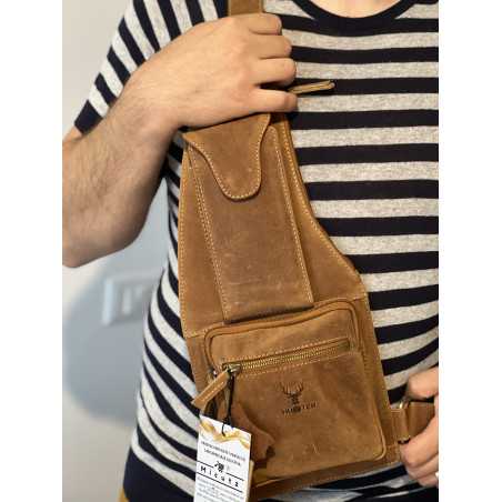 Geanta Crossbody Barbati Hunter Premium din Piele Naturala Maro: 46x19x 4cm