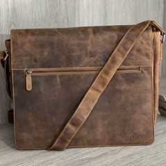 Geanta Business Barbati pentru Laptop 15,6 inch si Documente, Piele Naturala, Green Wood, 43x33x10
