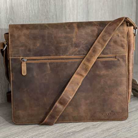 Geanta Business Barbati pentru Laptop 15,6 inch si Documente, Piele Naturala, Green Wood, 43x33x10