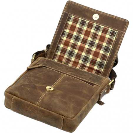Geanta de Umar Barbati Compacta din Piele Naturala, Brand HUNTER, 22x20x5 cm, Maro