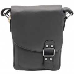 Borseta Neagra Barbati din Piele Nappa, Curea de Umar din Piele, Brand Hunter, 18x20x5 cm