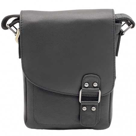 Borseta Neagra Barbati din Piele Nappa, Curea de Umar din Piele, Brand Hunter, 18x20x5 cm